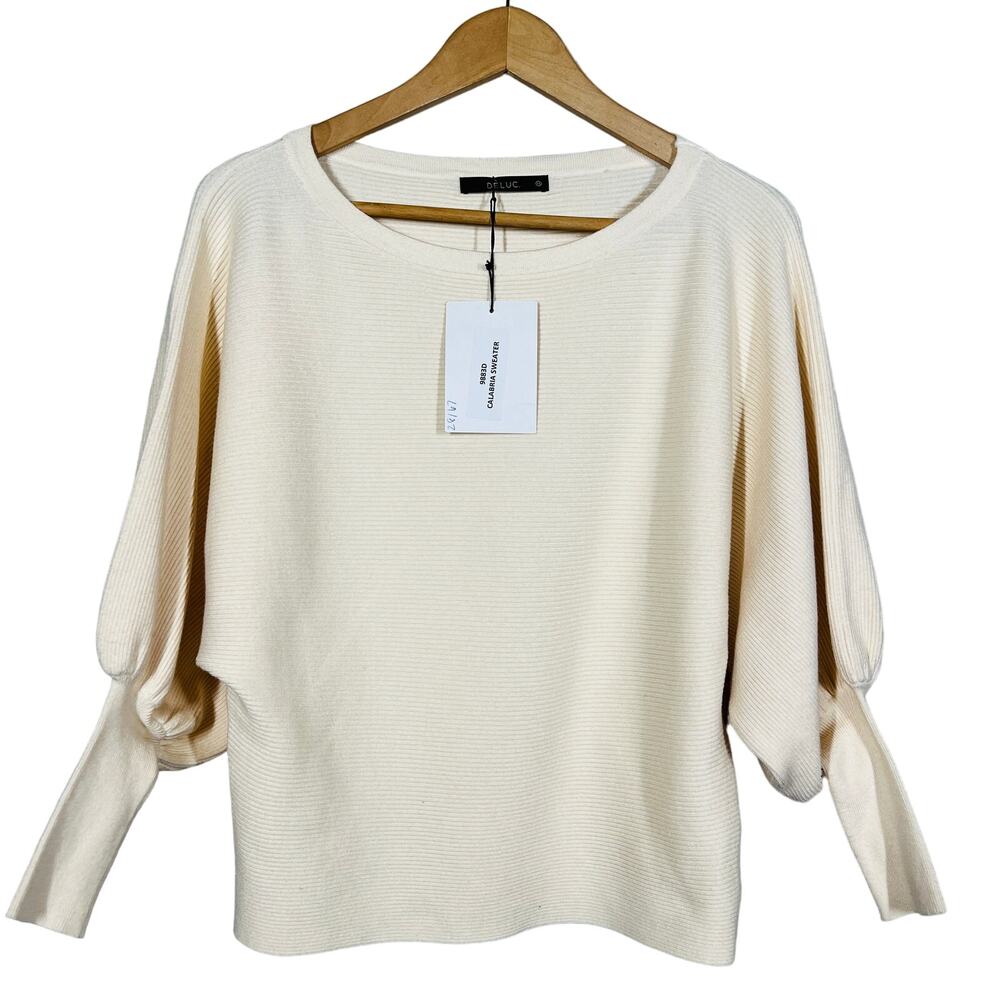 NEW! Deluc Ribbed Knit Sweater Top Jumper Puff Sleeve Casual - XS